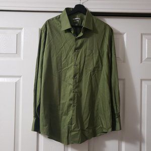 Van Heusen Olive Green Fitted Long Sleeve Shirt Size 17 1/2